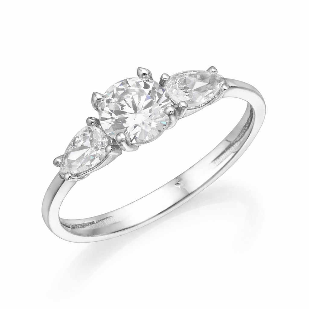 טבעת יהלום שני אבנים בצדדים