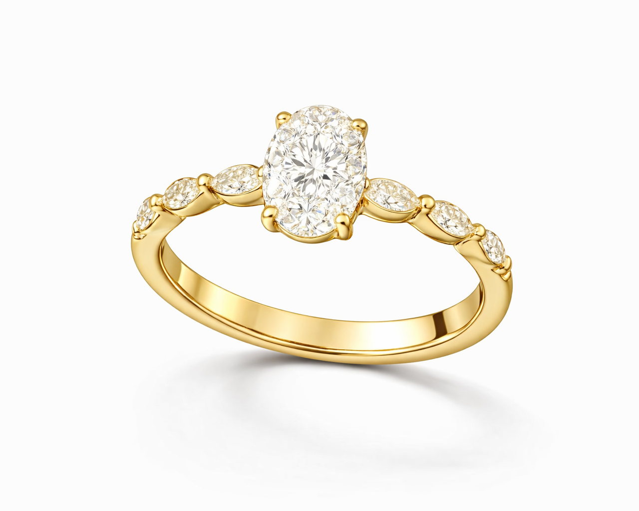 טבעת אובלית שיבוץ מרקיזות בצדדים