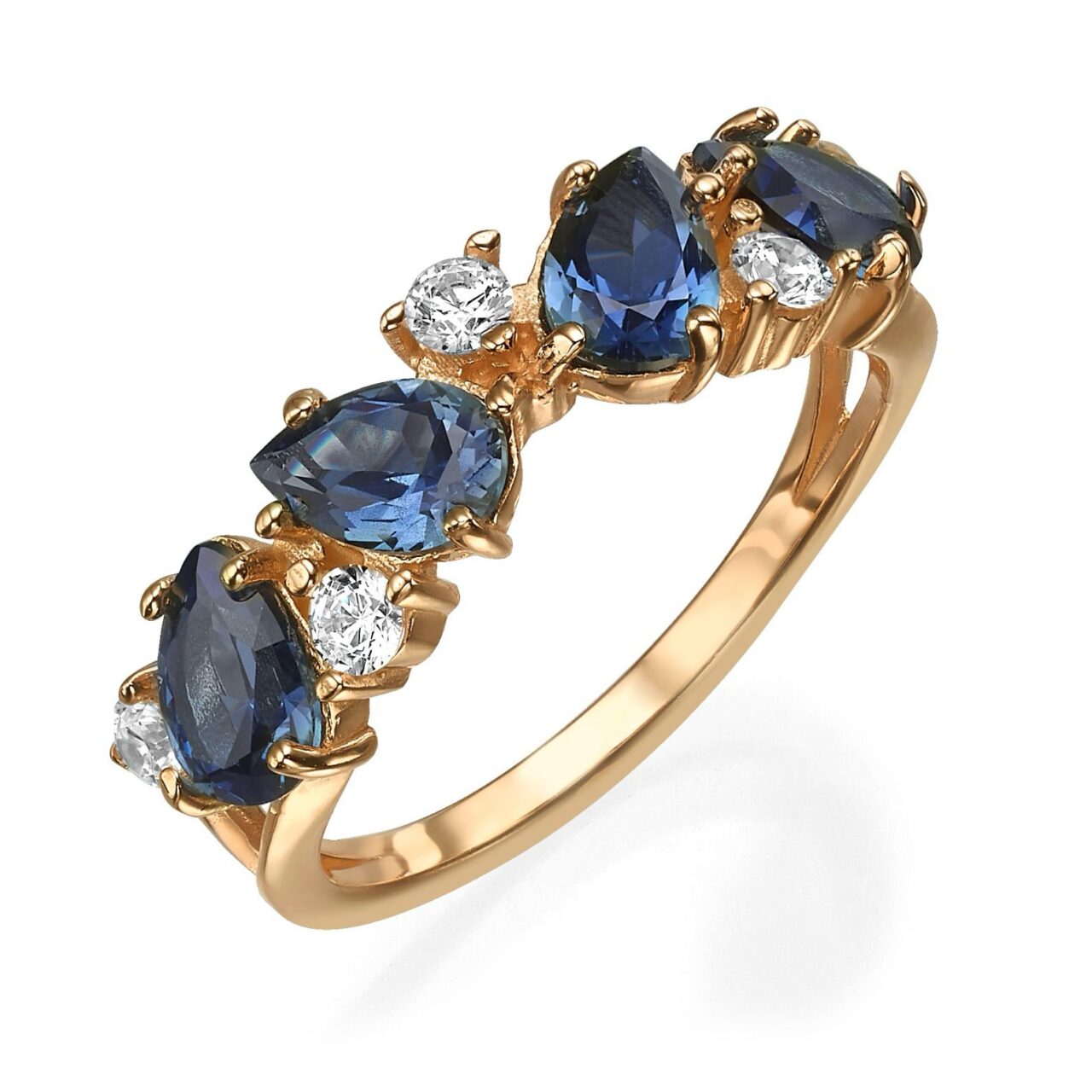 טבעת אבנים כחולות מעוטרת