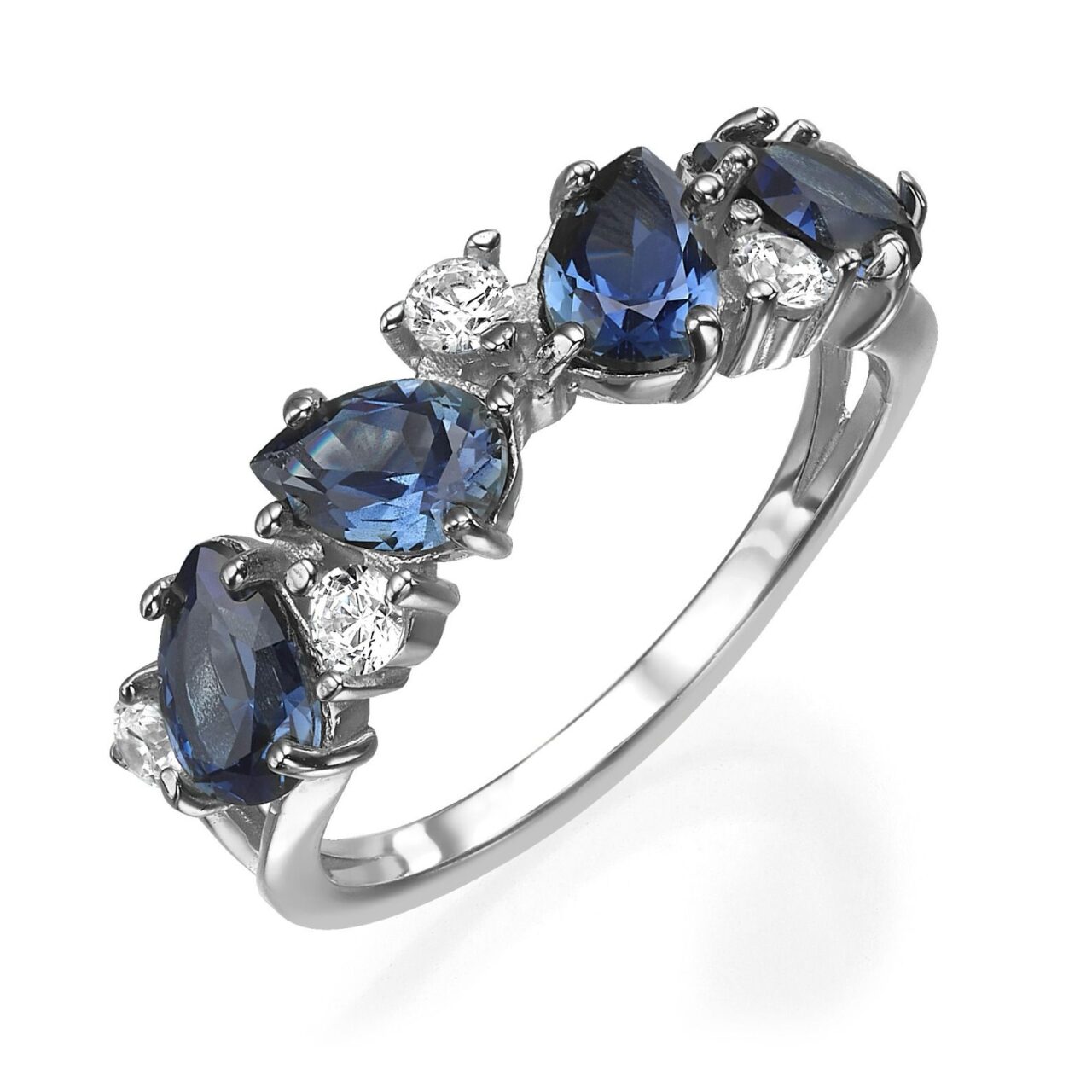 טבעת אבנים כחולות מעוטרת